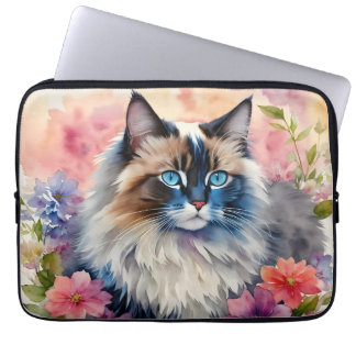 Ragdoll Kat Bloemenportret Laptop Sleeve