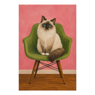 Ragdoll Kat Groene Mid Century Stoel Perfect Poster
