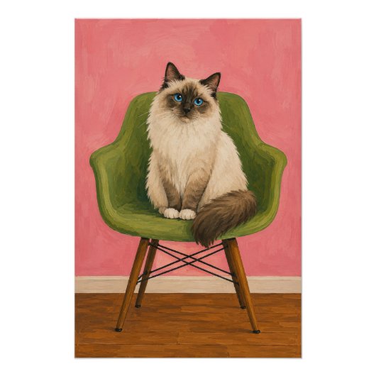 Ragdoll Kat Groene Mid Century Stoel Perfect Poster (Voorkant)