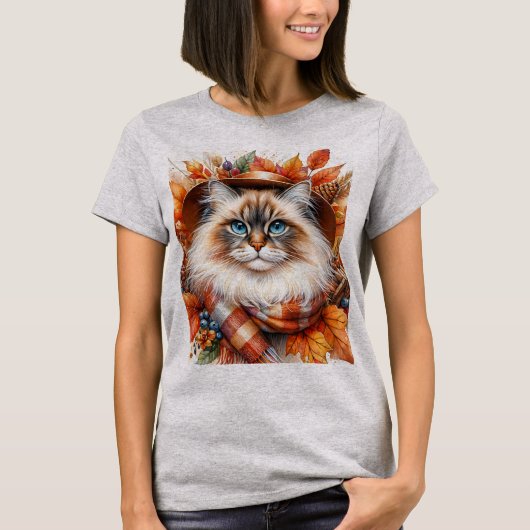 Ragdoll kat in de herfst met herfstbladeren t-shirt (Voorkant)