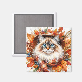 Ragdoll kat in de herfst met sjaal magneet