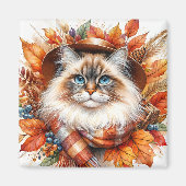 Ragdoll kat in de herfst met sjaal magneet (Voorkant)