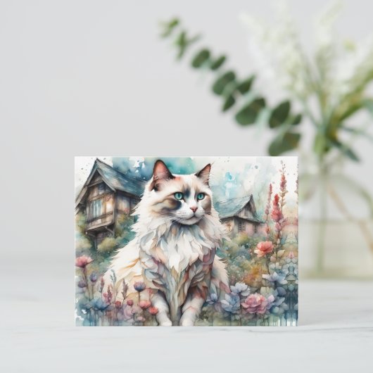 Ragdoll Kat in Engelse Tuin Briefkaart (Staand voorkant)