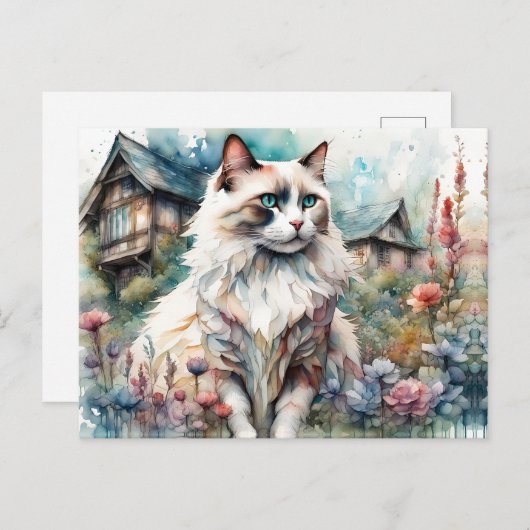 Ragdoll Kat in Engelse Tuin Briefkaart (Voorkant / Achterkant)