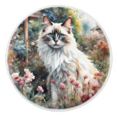 Ragdoll Kat in Engelse Tuin Keramische Knop (Voorkant)
