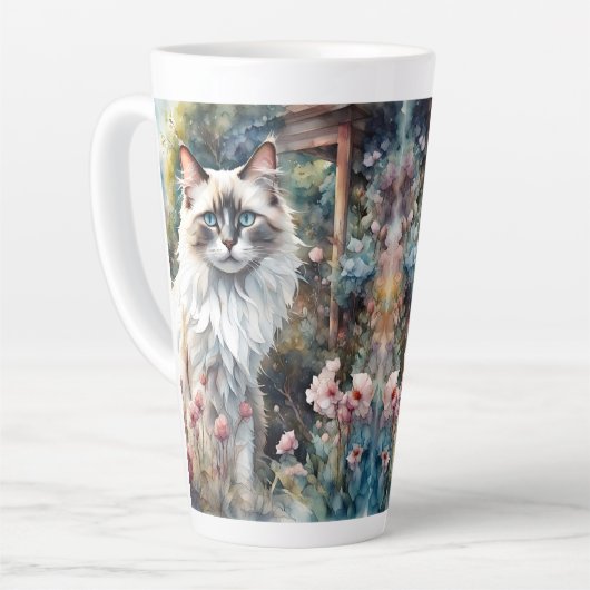 Ragdoll Kat in Engelse Tuin Latte Mok (Linkerhoek)