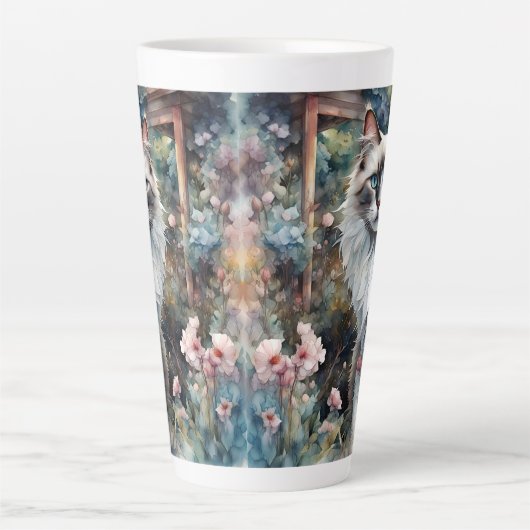 Ragdoll Kat in Engelse Tuin Latte Mok (Voorkant)