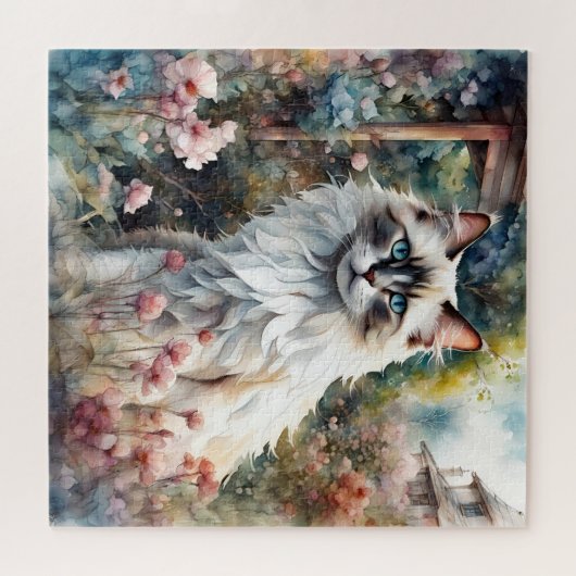 Ragdoll Kat in Engelse Tuin Legpuzzel (Horizontaal)
