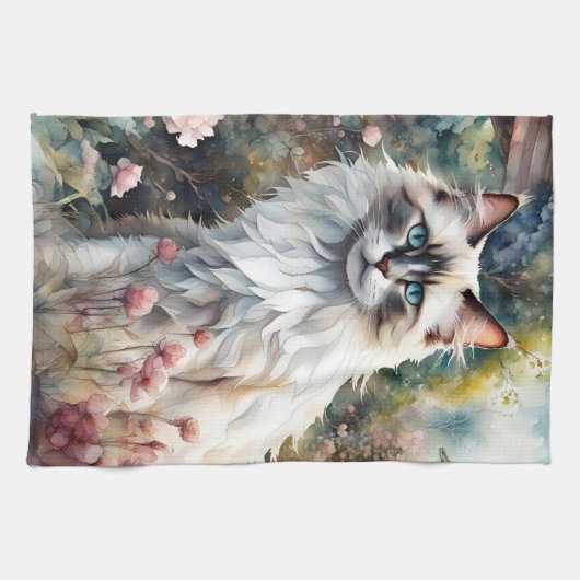 Ragdoll Kat in Engelse Tuin Theedoek (Horizontaal)