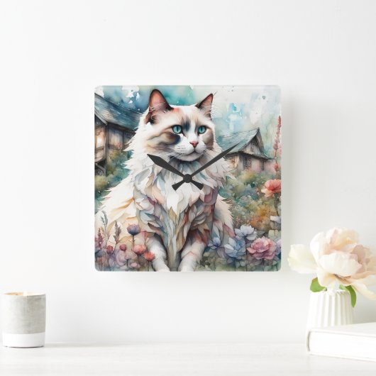 Ragdoll Kat in Engelse Tuin Vierkante Klok (Huis)