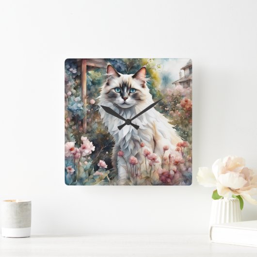 Ragdoll Kat in Engelse Tuin Vierkante Klok (Huis)