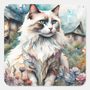 Ragdoll Kat in Engelse Tuin Vierkante Sticker