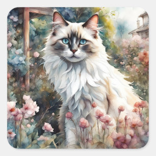 Ragdoll Kat in Engelse Tuin Vierkante Sticker