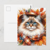 Ragdoll kat in herfstsjaal met herfstbladeren briefkaart (Voorkant / Achterkant)