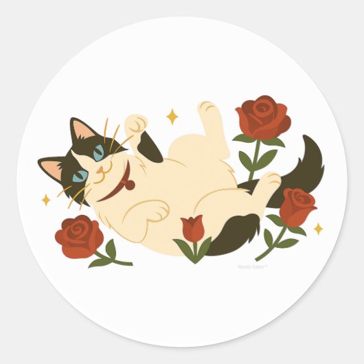 Ragdoll Kat in Rozen Klassieke Ronde Sticker (Voorkant)