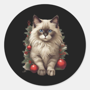 Ragdoll Kat Kerstballen Ronde Sticker