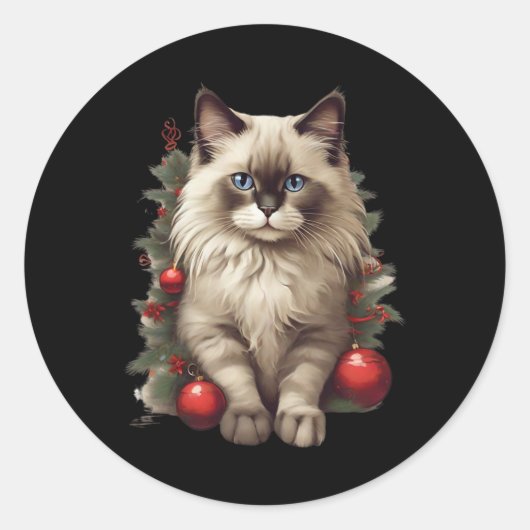 Ragdoll Kat Kerstballen Ronde Sticker (Voorkant)