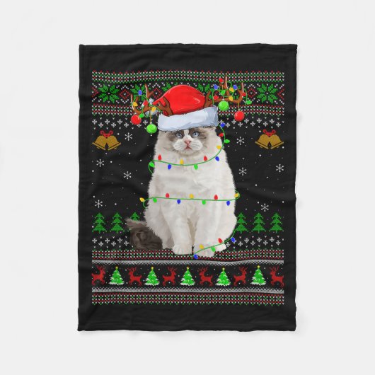 Ragdoll Kat Kerstmuts Kersttrui Holiday Santa Fleece Deken (Voorkant)