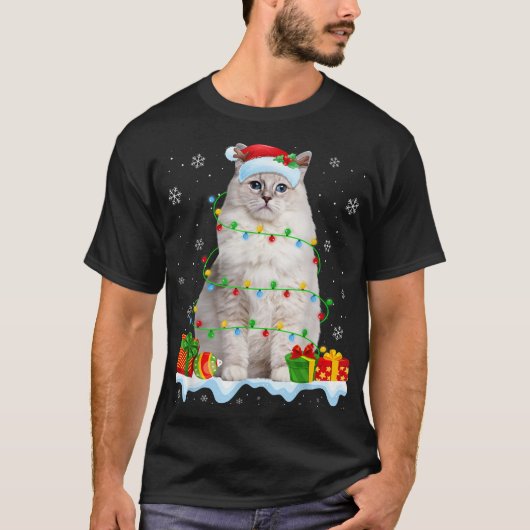 Ragdoll Kat Kerstverlichting Grappige Kat Liefhebb T-shirt (Voorkant)