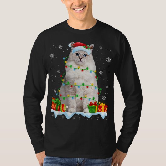 Ragdoll Kat Kerstverlichting Grappige Kat Liefhebb T-shirt (Voorkant)