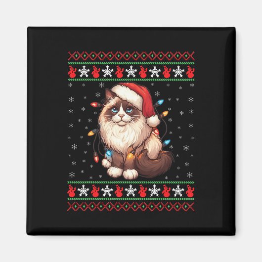 Ragdoll Kat Lelijke Kerst Ragdoll Kat Xmas Lighti Magneet (Voorkant)