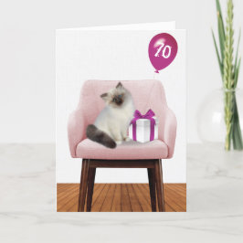 Ragdoll-kat met 70e jaarballon kaart