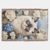 Ragdoll kat met blauwe hortensia bloemen deken (Voorkant)