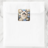 Ragdoll kat met blauwe hortensia bloemen vierkante sticker (Tas)
