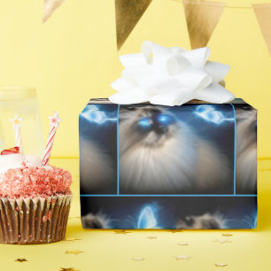 Ragdoll kat met blauwe neon vlinder cadeaupapier