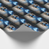 Ragdoll kat met blauwe neon vlinder cadeaupapier (Hoek)