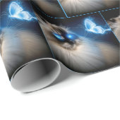 Ragdoll kat met blauwe neon vlinder cadeaupapier (Rol Hoek)