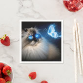 Ragdoll kat met blauwe neon vlinder servet (Insitu)