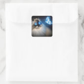 Ragdoll kat met blauwe neon vlinder vierkante sticker (Tas)