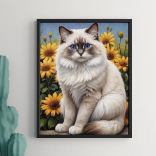 Ragdoll kat met bloemen grillige huisdier poster