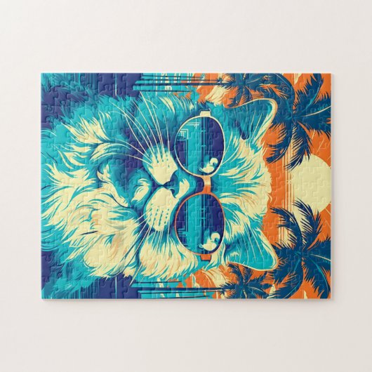 Ragdoll kat met zonnebril op het strand legpuzzel (Horizontaal)