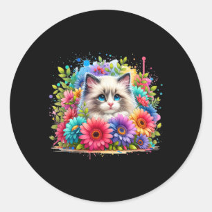 Ragdoll Kat Moeder39s Dag Waterverf Kleurrijk Ronde Sticker