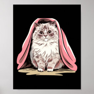 Ragdoll-kat onder een roze deken sticker  poster