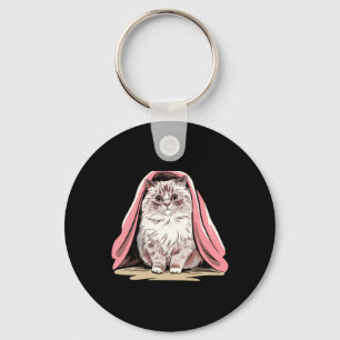 Ragdoll-kat onder een roze deken sticker sleutelhanger