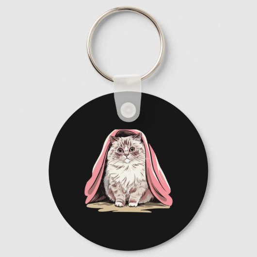 Ragdoll-kat onder een roze deken sticker sleutelhanger (Voorkant)