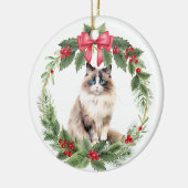 Ragdoll Kat Rode Boog Holly Krans Keramisch Keramisch Ornament (Links)