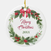 Ragdoll Kat Rode Boog Holly Krans Keramisch Keramisch Ornament (Achterkant)