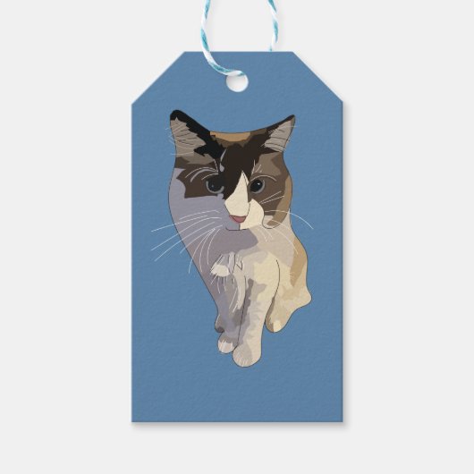 Ragdoll kat, Stof Blauw Cadeaulabel (Voorkant)