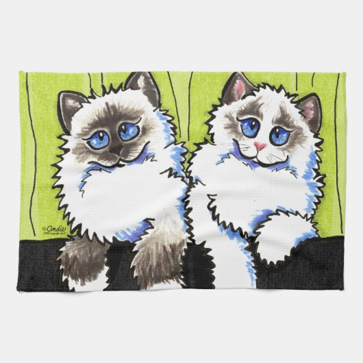 Ragdoll kattenpaar van dollen uit de Leash Art™ Theedoek (Horizontaal)