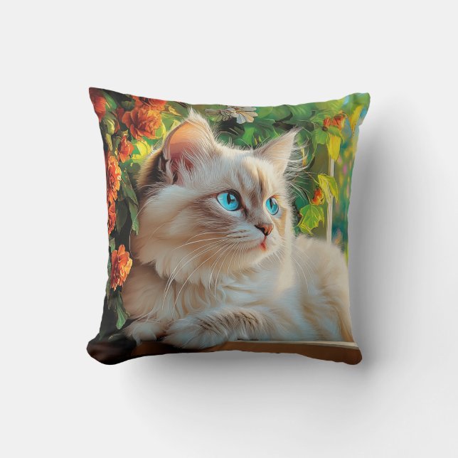 Ragdoll kattenportret met bloemen kussen (Voorkant)