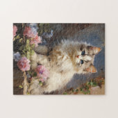 Ragdoll kattenportret met bloemen legpuzzel (Horizontaal)