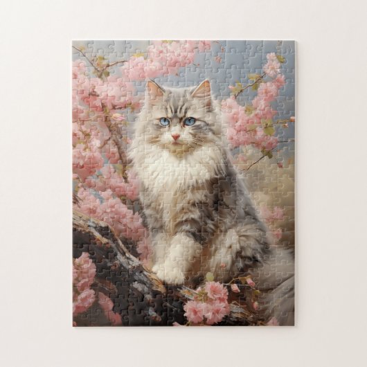 Ragdoll kattenportret met bloemen legpuzzel (Verticaal)