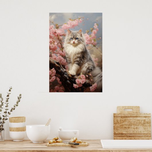 Ragdoll kattenportret met bloemen poster (Keuken)