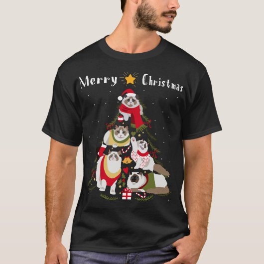 Ragdoll Kerstboom Kerstmis Kat Lover T-shirt (Voorkant)