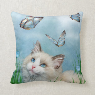 Ragdoll Kitten En Vlinders Kunst Decoratie Kussen
