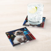 Ragdoll Kitten Kerstcadeau Glazen Onderzetter (Schuin)